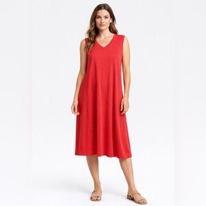 Eileen Fisher Red Lyocell Sleeveless Dress 1X Minimal A Line
